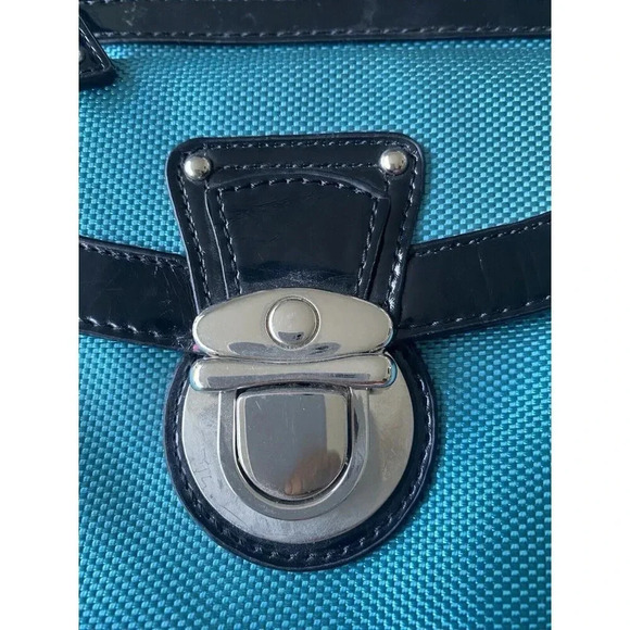 Square By Sondra Robert’s Bluegreen Nylon Black Leather Trim Crossbody Bag - Picture 2 of 6